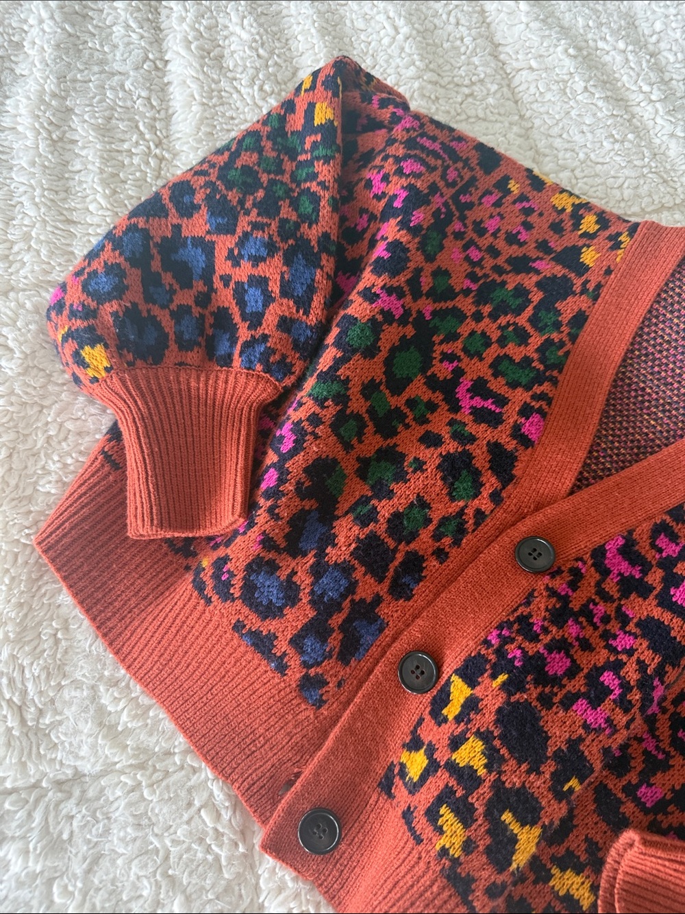 FARM RIO Rust Multicolor Leopard Print Button Cardigan - Picture 3 of 15